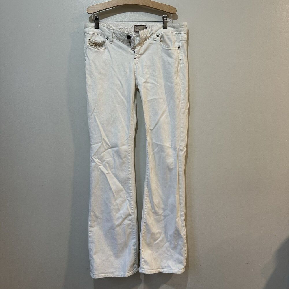 Paige Laurel Canyon Jeans Womens 29 White Bootcut Stretch embroidered Pockets